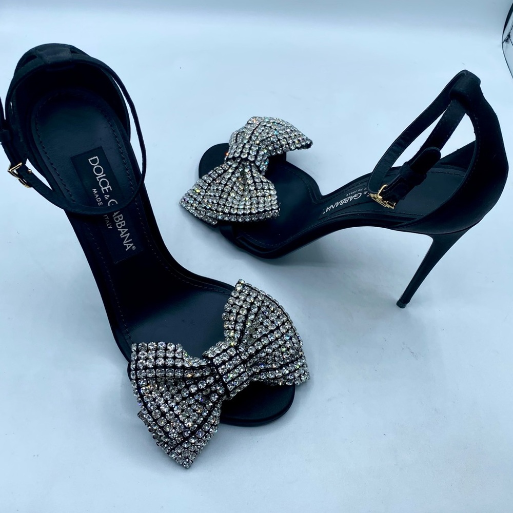Dolce & Gabbana Keira Crystal Embellished Bow Ankle Strap Heels
